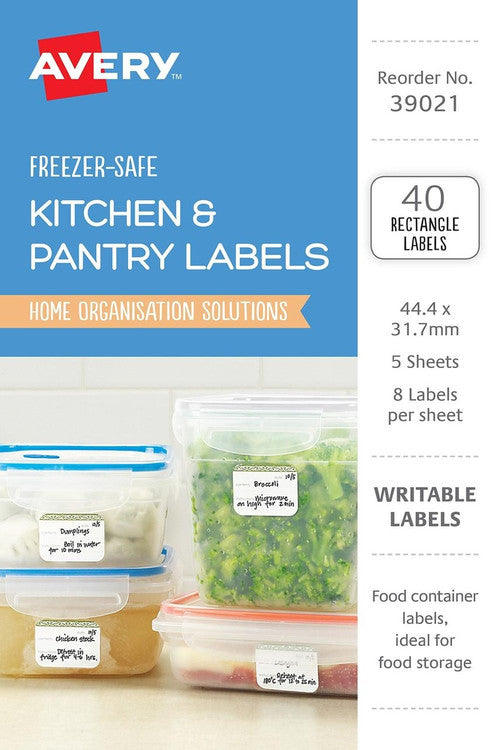 Avery White with Green Details Rectangle Removable Freezer-Safe Labels 40 Pack 44.4 x 31.7mm