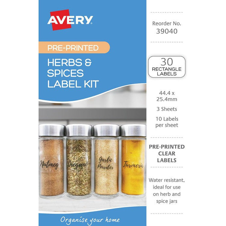 Avery Herb and Spices Label Kit Rectangle 44.4x25.4mm Clear 3 Pack 10UP