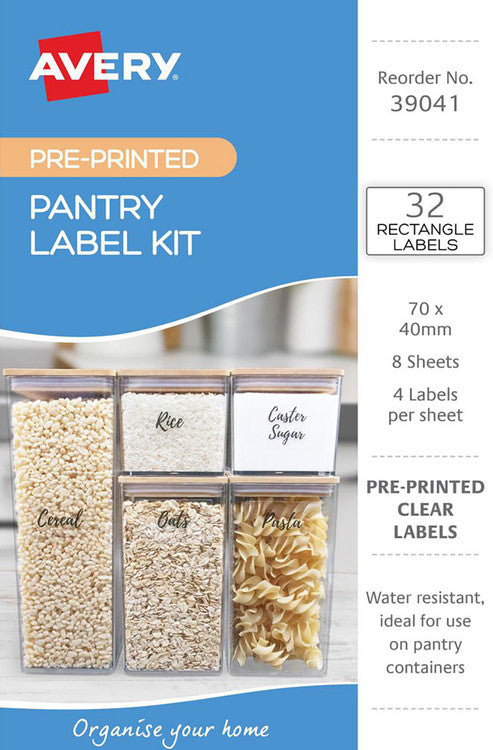 Avery Pantry Label Kit Rectangle 70x40mm Clear 8 Pack 4UP