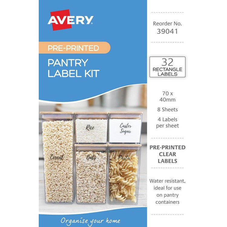 Avery Pantry Label Kit Rectangle 70x40mm Clear 8 Pack 4UP