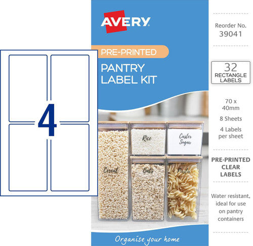 Avery Pantry Label Kit Rectangle 70x40mm Clear 8 Pack 4UP