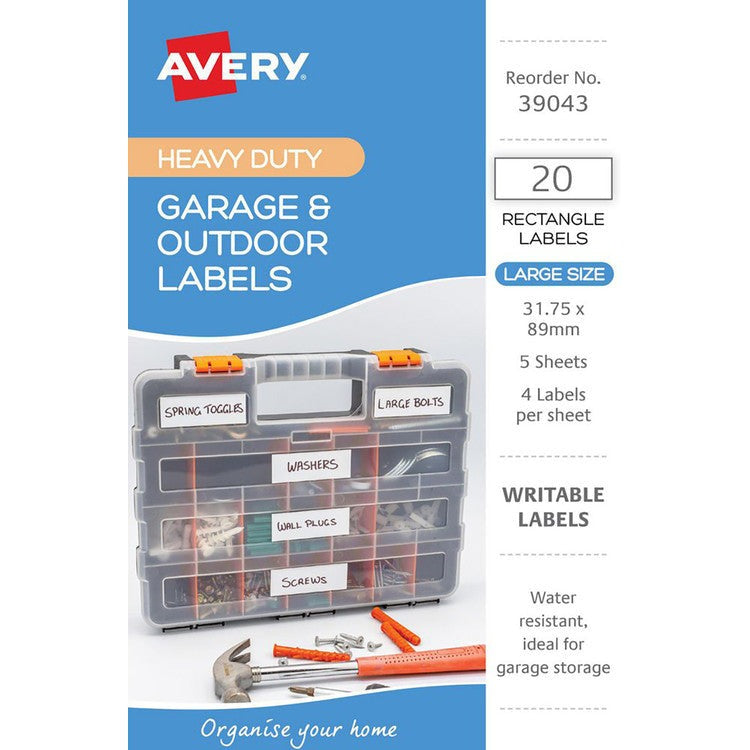 Avery Garage and Outdoor Labels Rectangle 31.8x89mm White 5 Pack 4UP