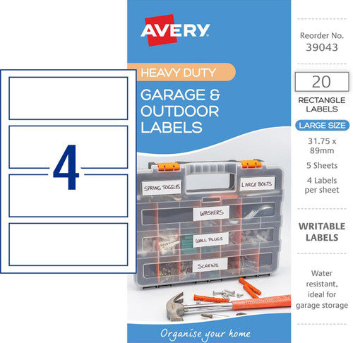 Avery Garage and Outdoor Labels Rectangle 31.8x89mm White 5 Pack 4UP