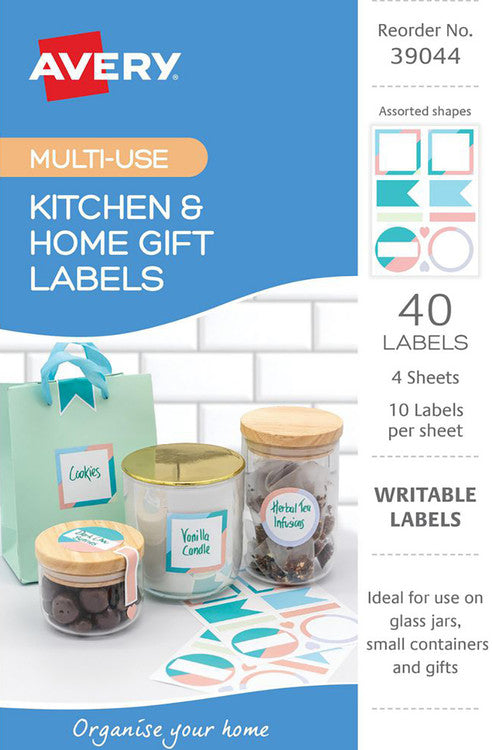 Avery Kitchen and Home Gift Labels Multi Shapes 105x148mm Assorted Colours 4 Pack 10UP Design 1