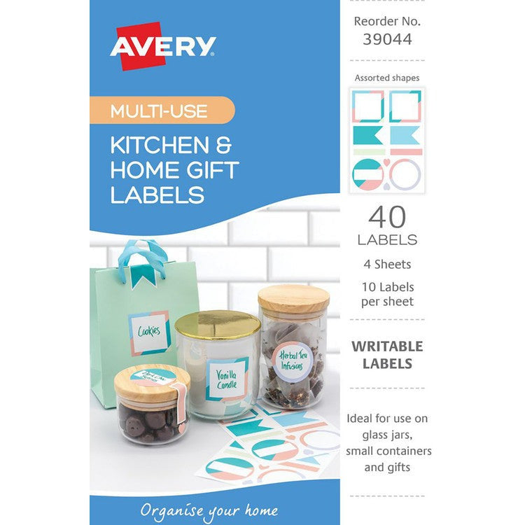 Avery Kitchen and Home Gift Labels Multi Shapes 105x148mm Assorted Colours 4 Pack 10UP Design 1