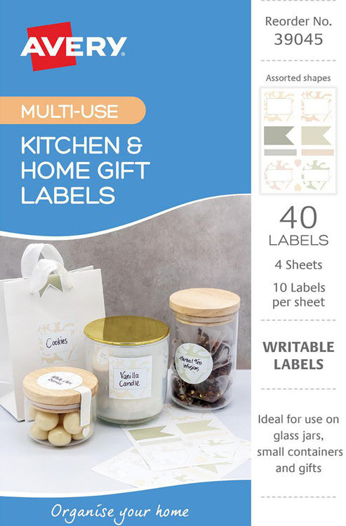 Avery Kitchen and Home Gift Labels Multi Shapes 105x148mm Assorted Colours 4 Pack 10UP Design 2