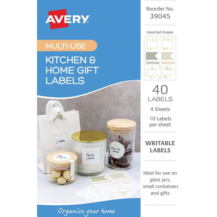 Avery Kitchen and Home Gift Labels Multi Shapes 105x148mm Assorted Colours 4 Pack 10UP Design 2