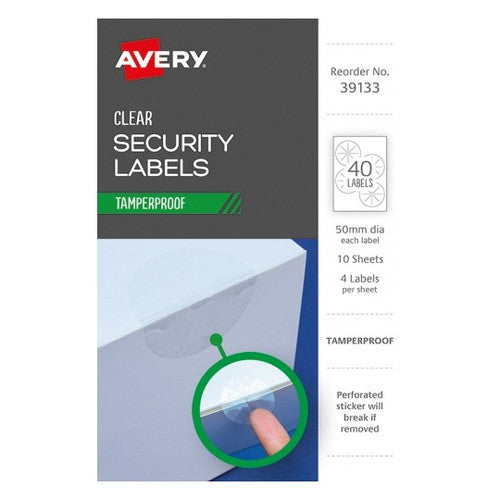 Avery 50mm Clear Security Tamper Proof Labels 40 Pack