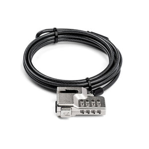 Kensington Combination Lock for Surface Pro and Go Serialised with coiled black cable and four-dial silver lock head