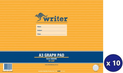 Writer A3 Graph Pad 40 Sheet 5mm Graph Loose Leaf Pack 10 — front cover