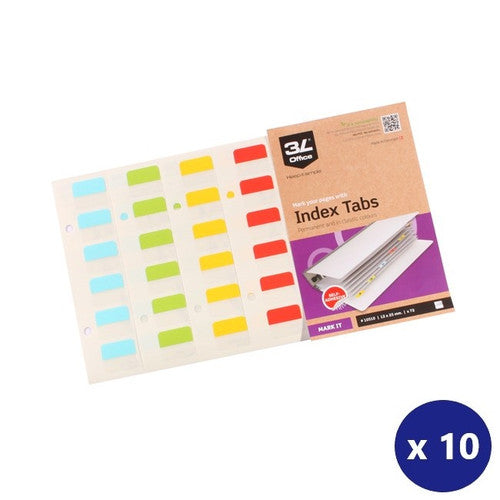 3L 25mm assorted colour index tabs, box of 10 packs with 72 double-sided write-on tabs per pack