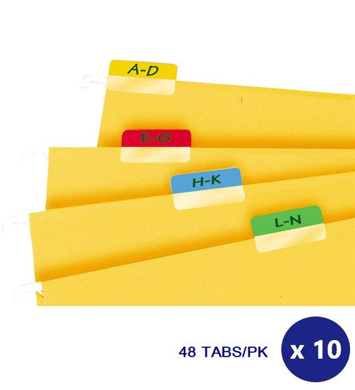 3L 40mm assorted colour self-adhesive index tabs, 48 tabs per pack, box of 10 shown on white background