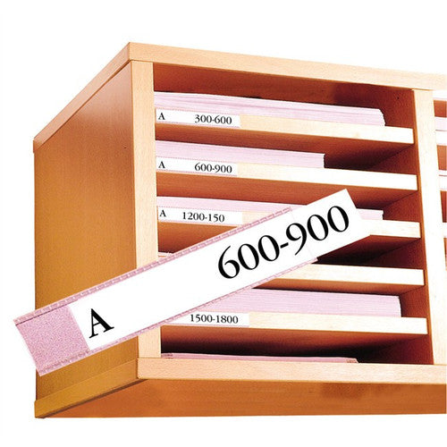 3L reinforced plastic shelf label holders 20x150mm, pack of 100, with strong adhesive backing for shelves and drawers