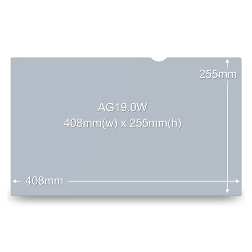 3M AG195W9B filter attached to monitor bezel with adhesive strips
