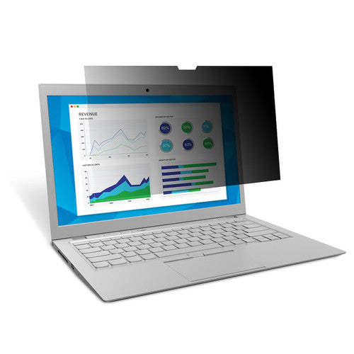 3M PF121W1B privacy filter fitted on a 12.1-inch widescreen laptop showing blacked-out side view