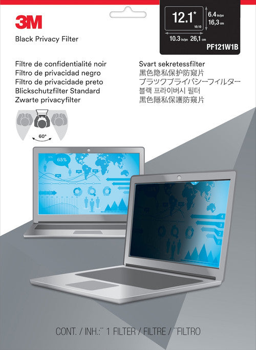 Front view of 3M 12.1-inch laptop privacy filter with clear display visible from straight-on angle