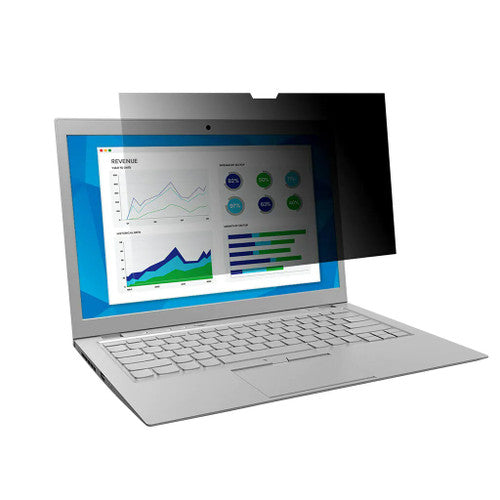 3M PF125W9B Privacy Filter attached to a 12.5-inch widescreen laptop showing blacked-out side view