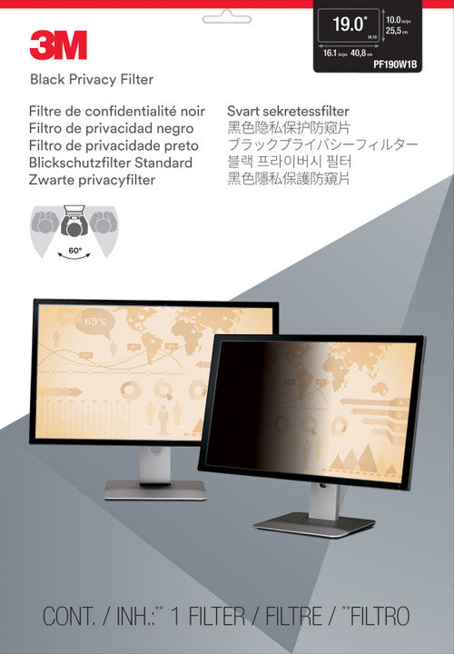Side angle view of 3M PF190W1B showing frameless edge and matte surface