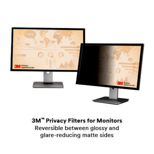 3M monitor privacy filter attachment strips and slide-mount tabs detail on black background