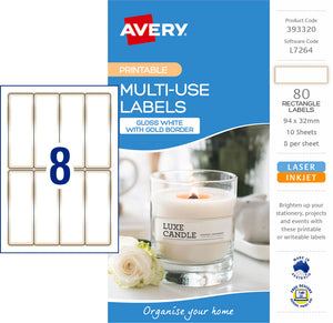 Avery Multi Use Labels With Gold Border 10 Pack 94x32mm Laser Inkjet 8UP