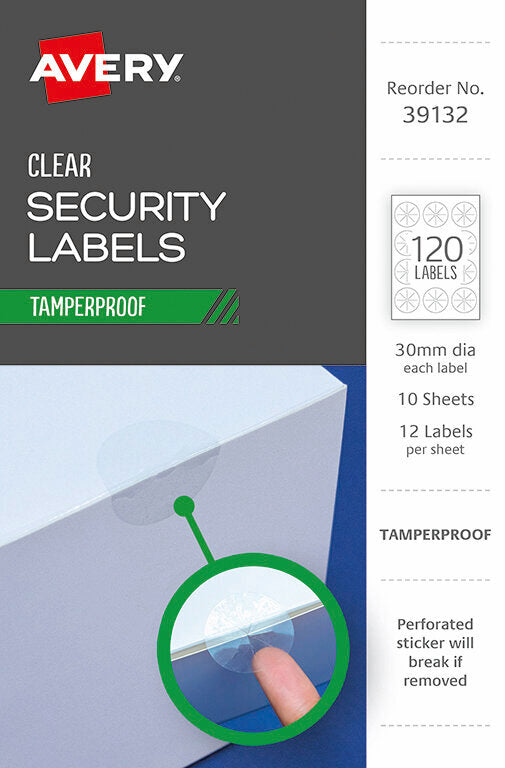 Avery 30mm Clear Security Tamper Proof Labels 120 Pack