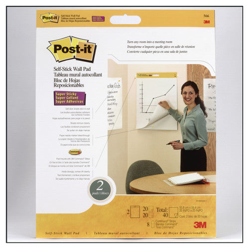 Post-it Self-Stick Wall Pad White 508 x 584mm 20 Sheets Pack of 2 566