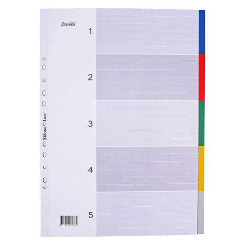 Bantex A3 Coloured Dividers Portrait PP 5 Tabs