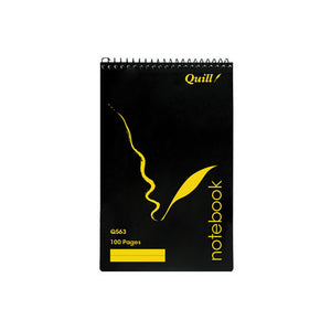 Quill Q Series notebook Q563 with a black PP cover, yellow quill design and top spiral binding, 100 Pages printed