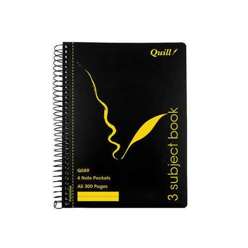 Quill Q Series 3 Subject Book 70gsm A5 300 Pages Black Pack of 5