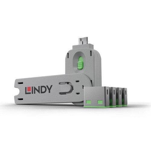 Lindy USB Type A Port Blocker 4 Pack + Key Green