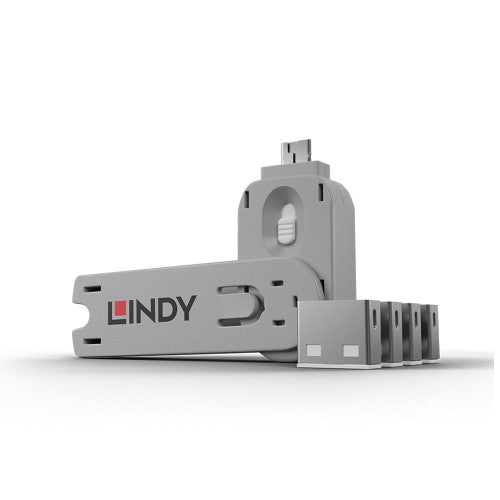 Lindy USB Type A Port Blocker 4 Pack + Key White