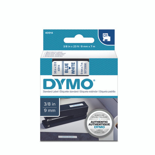 Dymo D1 label tape 9mm x 7m blue on white colour coded professional labelling for LabelManager