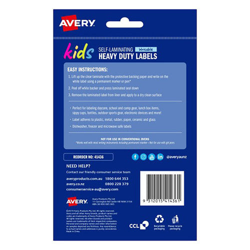 Avery Kids Self Laminating Labels Solid Colour Assorted 48 Pack