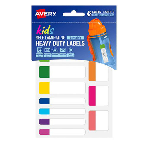 Avery Kids Self Laminating Labels Solid Colour Assorted 48 Pack
