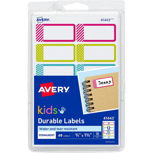 Avery Kids Writeable Labels Rectangular 44 x 19mm Assorted Colours Pack 9