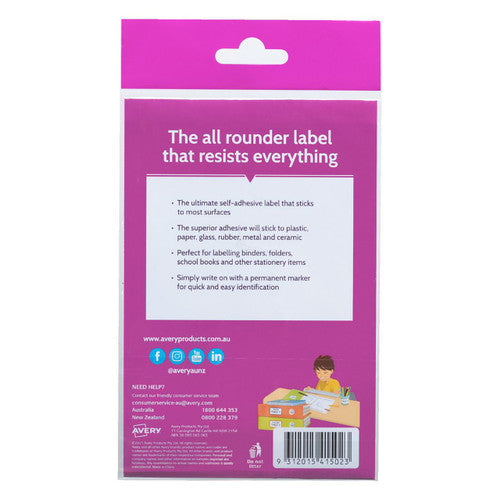 Avery Kids Ultra Resistant Labels Assorted Shapes 16 Pack