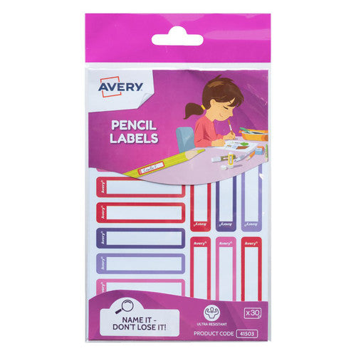 Avery Kids Pencil Labels Girl Rectangle 40mm 30 Pack