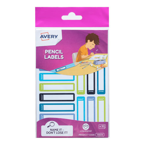 Avery Kids Pencil Labels Boy Rectangle 40mm 30 Pack