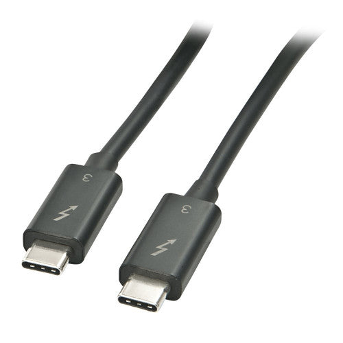Lindy 0.5m Thunderbolt 3 Cable 40Gbps Black, two USB Type C plugs with Thunderbolt and 3 markings on black cable