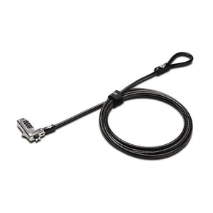 Kensington Slim NanoSaver Combination Laptop Lock Serialised with coiled black cable, loop end and 4-wheel combination lock head