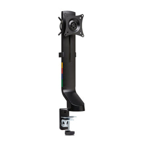 Kensington SmartFit Space-Saving Single Monitor Arm in black, front view with the VESA mounting plate, adjustment knob and C-clamp base