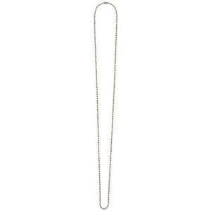 Rexel ID neck chain, a long silver coloured ball chain with a small connector, laid out in a loop against a white background