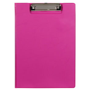Marbig Summer Colours A4 clipfolder in pink, closed, silver wire clip at the top
