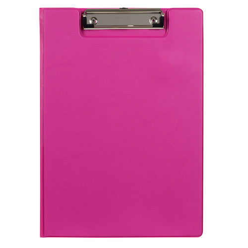 Marbig Summer Colours A4 clipfolder in pink, closed, silver wire clip at the top