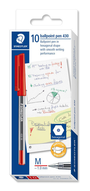 Staedtler 430MA-2 Stick 430 Ballpoint Pen Medium Red Box of 10