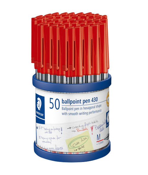 Staedtler 430MA2CP50 Stick 430 Ballpoint Pen Medium Red Cup of 50