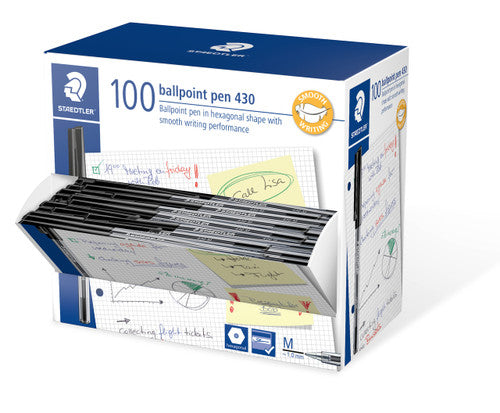 Staedtler 430MA9B100 Stick 430 Ballpoint Pen Medium Black Dispenser Box of 100