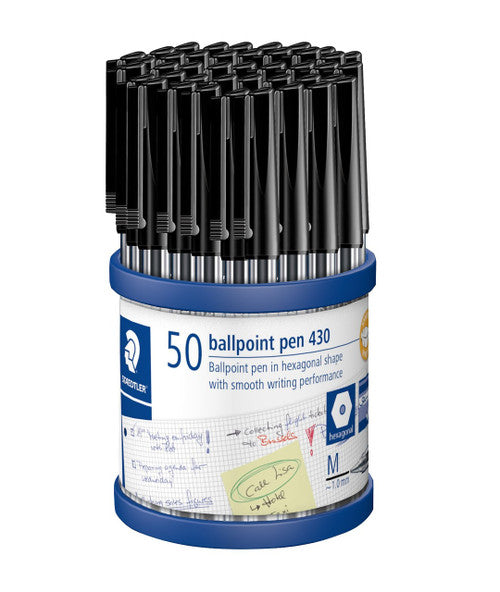 Staedtler 430MA9CP50 Stick 430 Ballpoint Pen Medium Black Cup of 50