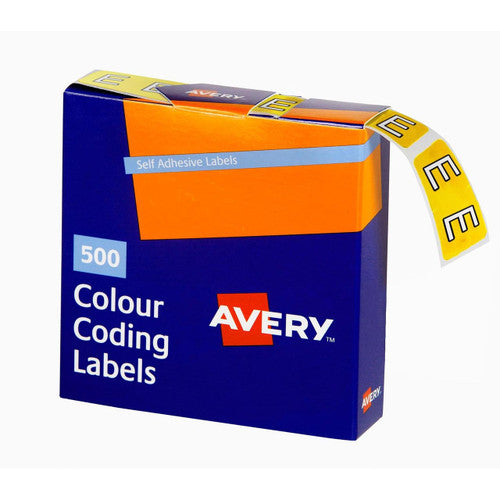 Avery Alphabetical E Side Tab Colour Coding Labels 25 x 38mm 500 Box