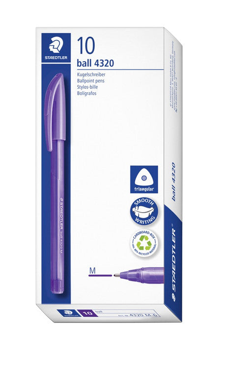 Staedtler Medium (1.0mm) Purple Stick Ice Triangular Ballpoint Pens Box 10 4320 M-6